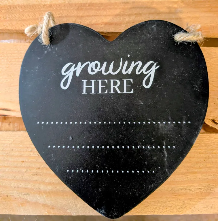 Chalk heart memo board "growing here"