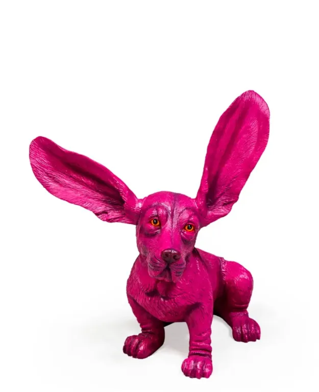 purple surprised basset hound ornament